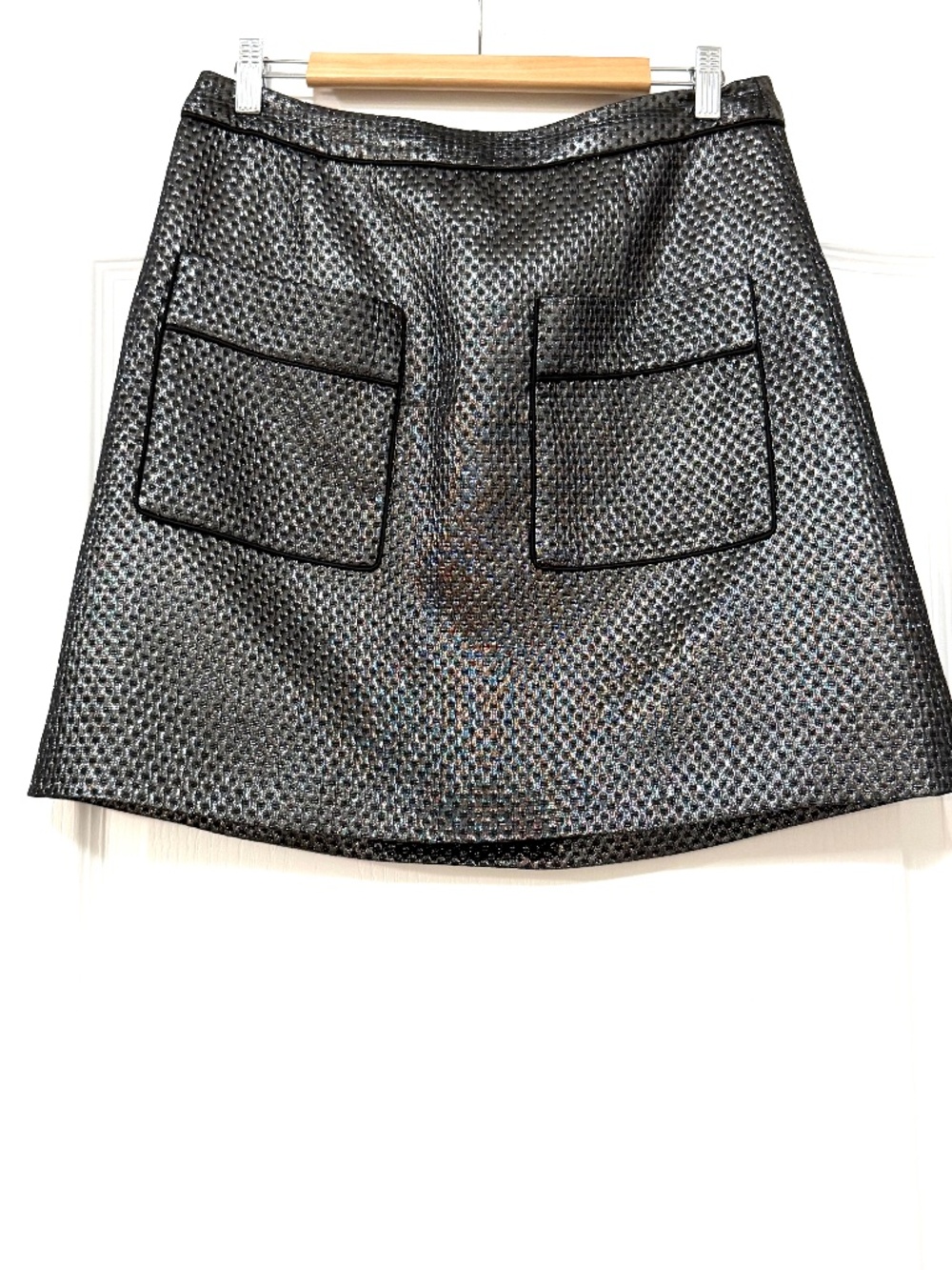 Pink Tartan Metallic Silver Basketweave Mini Skirt 8